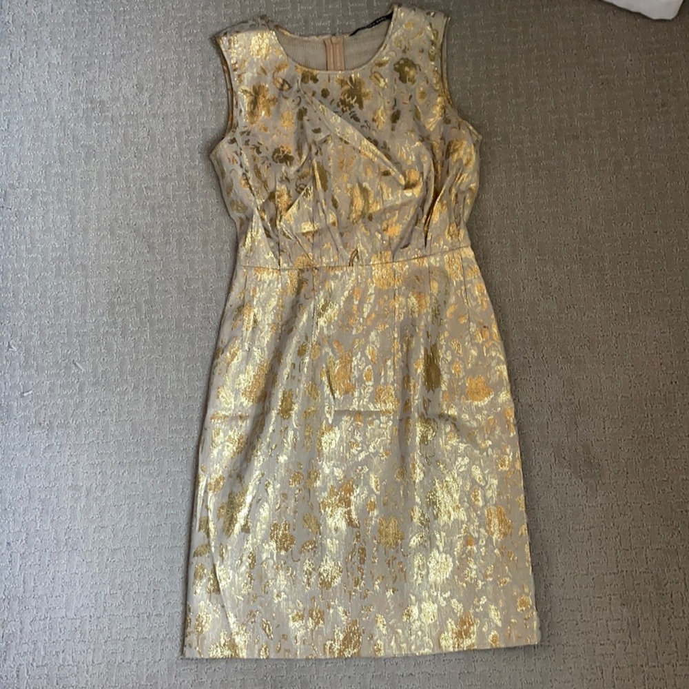 Andrew Marc gold dress with see through back